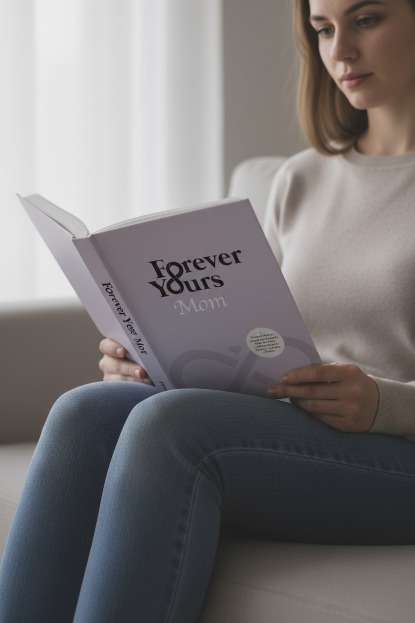Reader holding Forever Yours: Mom journal